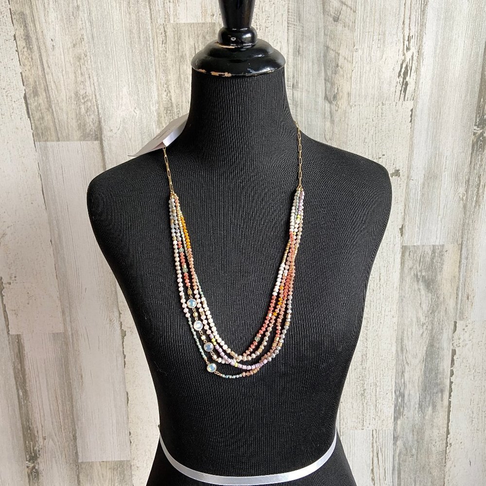 NWT LOFT Long Necklace Bead and Gold Tone Clasp Back